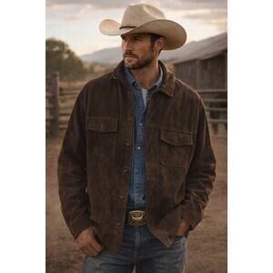 GAP Sz L Chocolate Brown Suede Leather Vintage 90’s Y2K Western Rustic Shacket